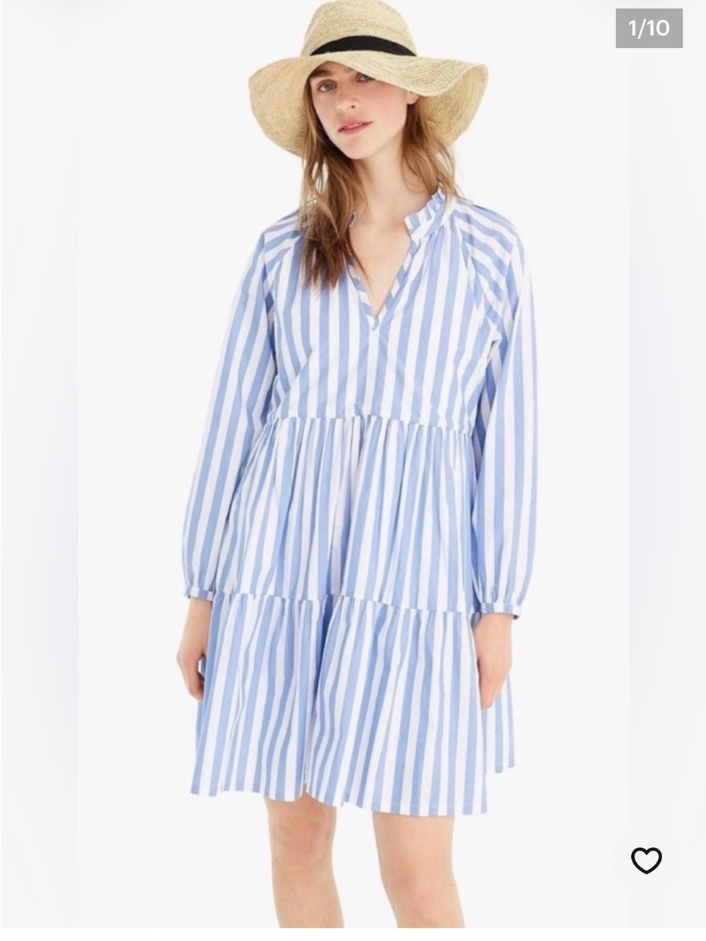 J. Crew Tiered cotton poplin mini dress in Barrie stripe XS